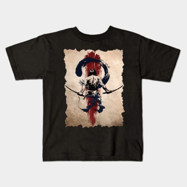 Japanese Samurai Warrior Retro Vintage Japan Bushido Kids T-Shirt by Dojaja